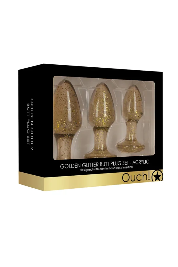 Set 3 plugs pailletés dorés en acrylique – Ouch! - 94edenstreet.com - sexshop en ligne