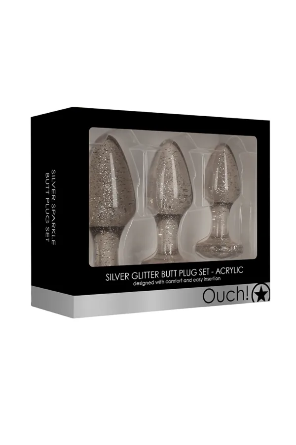 Set 3 plugs pailletés argentés en acrylique – Ouch! - 94edenstreet.com - sexshop en ligne