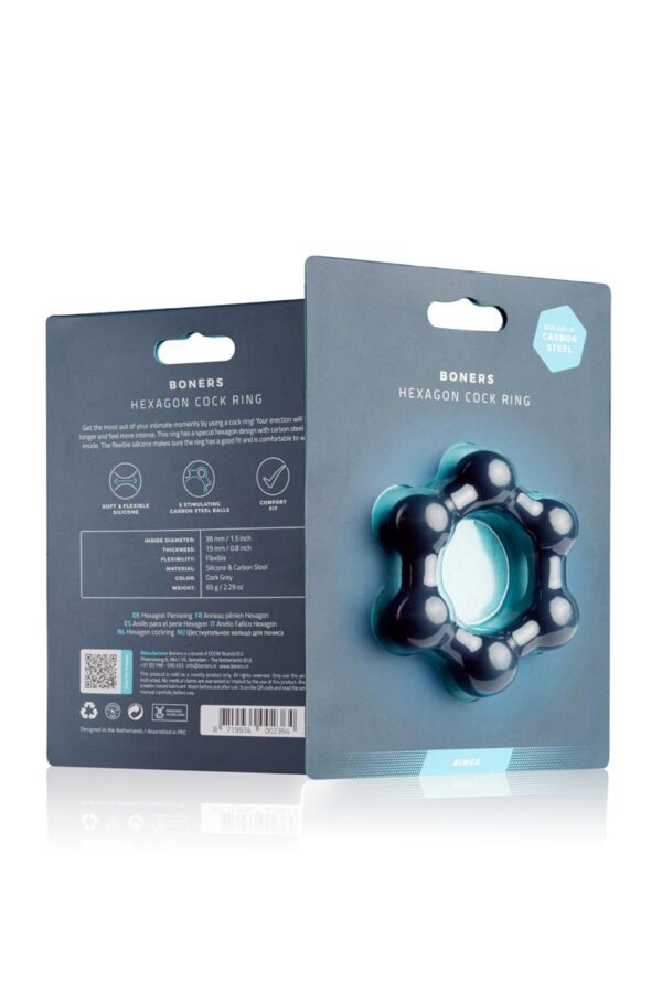 Cockring Hexagonal avec billes en acier – Boners - 94edenstreet.com - sexshop en ligne