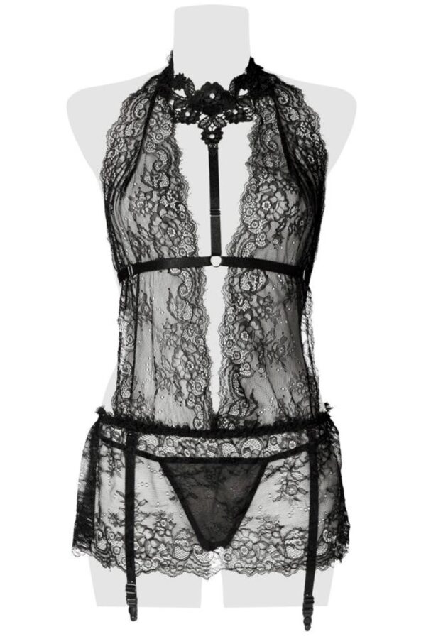 Set érotique robe dentelle, harnais et string – Grey Velvet - 94edenstreet.com - sexshop en ligne