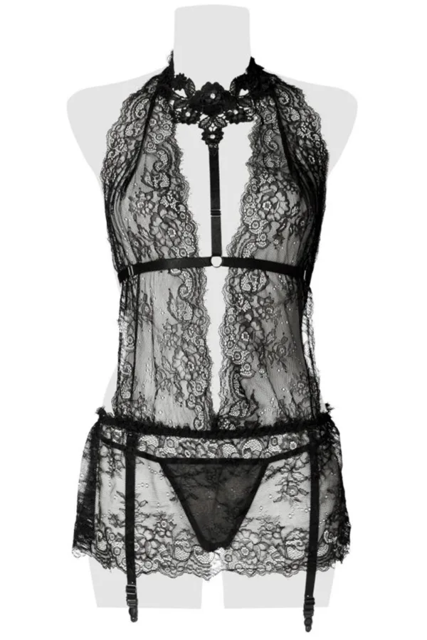Set érotique robe dentelle, harnais et string – Grey Velvet - 94edenstreet.com - sexshop en ligne