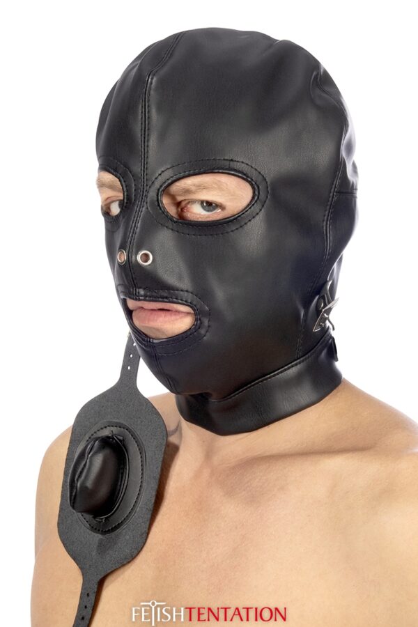 Cagoule BDSM simili cuir avec baillon amovible - Fetish Tentation – Image 3