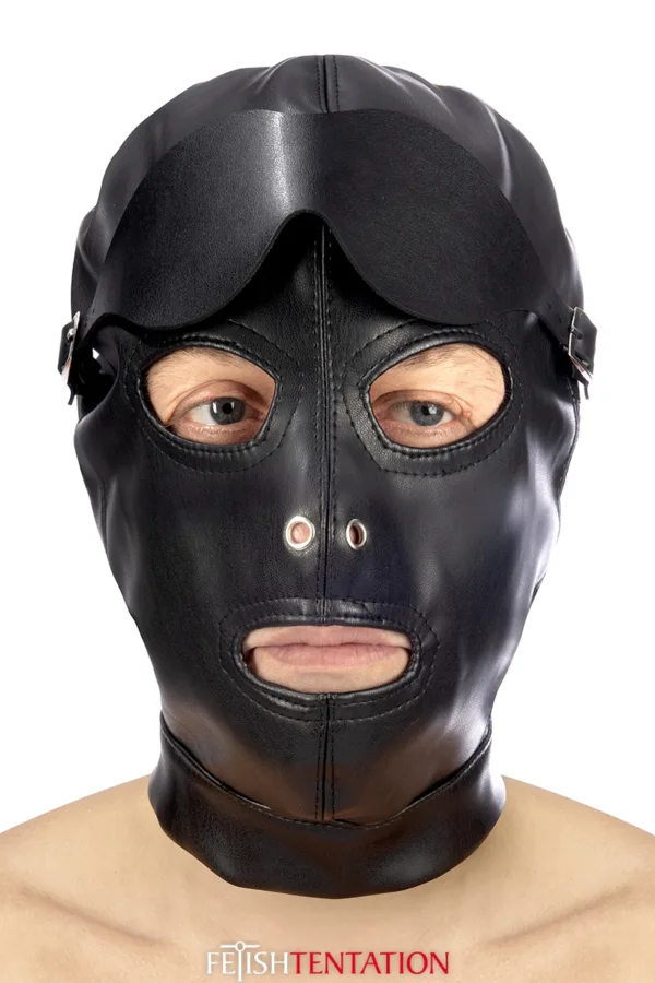 Cagoule simili cuir avec bandeau amovible – Fetish Tentation - 94edenstreet.com - sexshop en ligne
