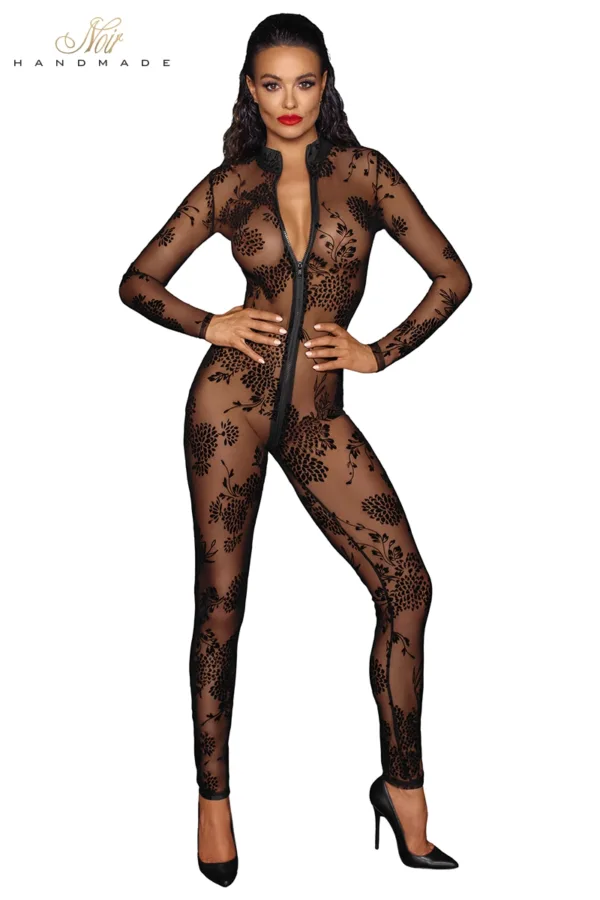 Combinaison intégrale en tulle floqué F237 - 94edenstreet.com - sexshop en ligne