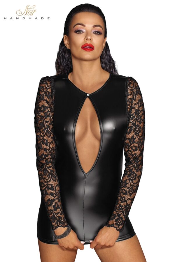 Mini robe wetlook et dentelle F253 - 94edenstreet.com - sexshop en ligne