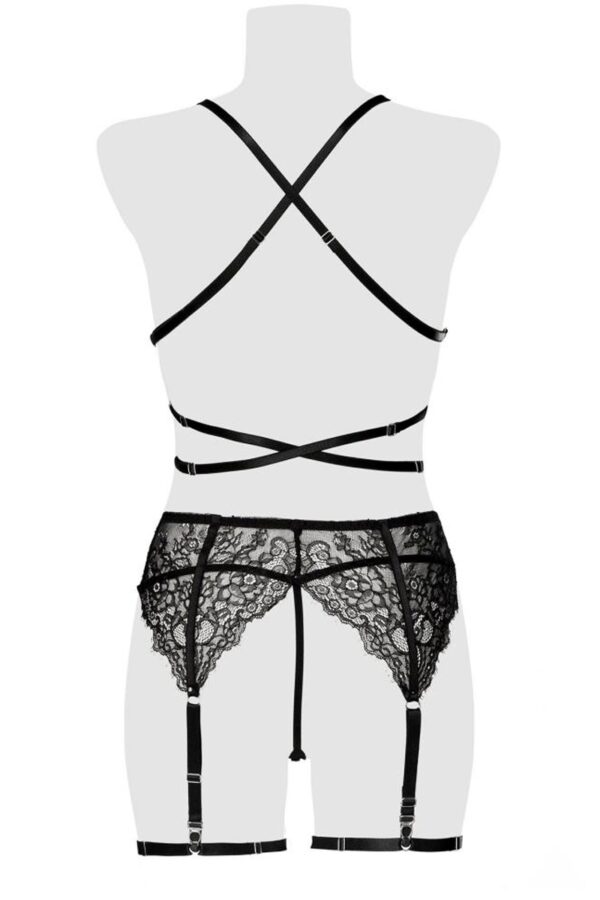 Ensemble lingerie dentelle harnais 3 pièces – Grey Velvet - 94edenstreet.com - sexshop en ligne