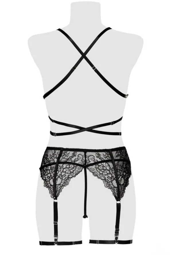Ensemble lingerie dentelle harnais 3 pièces – Grey Velvet - 94edenstreet.com - sexshop en ligne