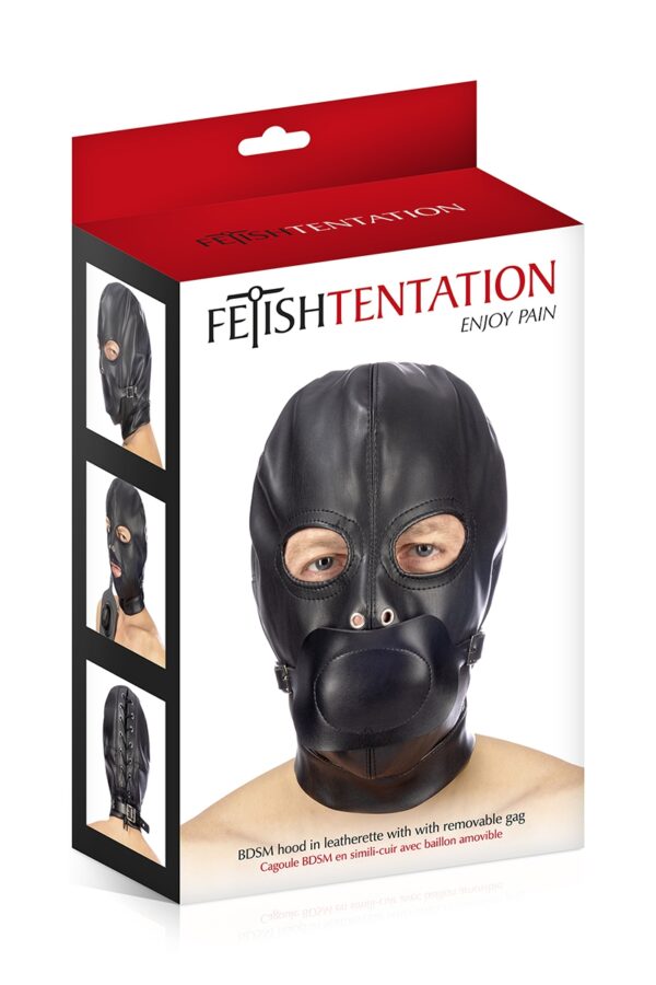 Cagoule BDSM simili cuir avec baillon amovible - Fetish Tentation – Image 4