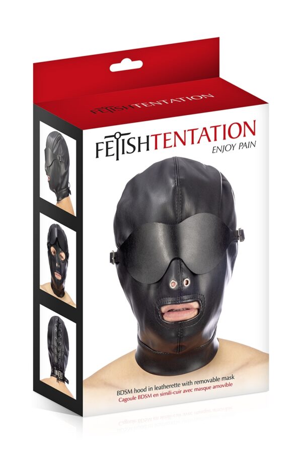 Cagoule simili cuir avec bandeau amovible – Fetish Tentation - 94edenstreet.com - sexshop en ligne