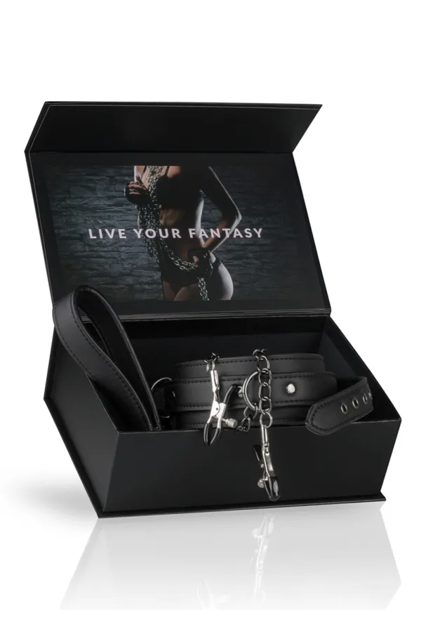 Collier cuir avec chaînes de seins – Easytoys Fetish Collection - 94edenstreet.com - sexshop en ligne