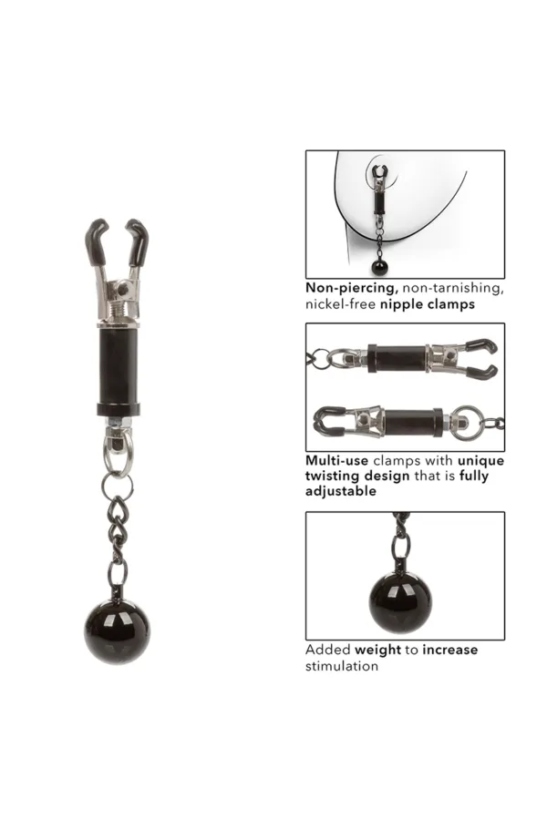 Pinces à tétons avec poids – Calexotics - 94edenstreet.com - sexshop en ligne