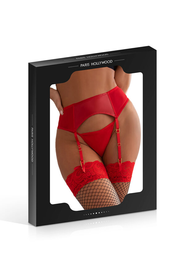 Porte-jarretelles wetlook avec string rouge - 94edenstreet.com - sexshop en ligne