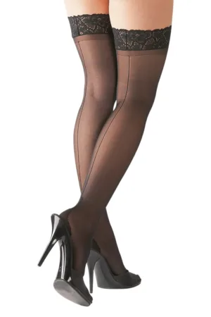 Bas autofixants couture noir 1 – Cotelli Legwear - 94edenstreet.com - sexshop en ligne