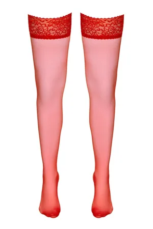 Bas autofixants rouge – Cotelli Legwear - 94edenstreet.com - sexshop en ligne