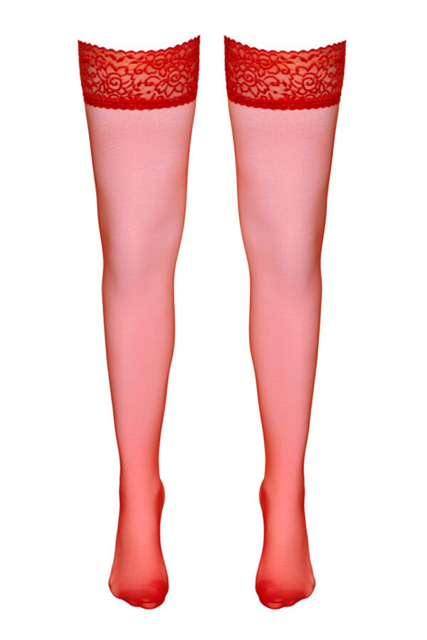 Bas autofixants rouge – Cotelli Legwear - 94edenstreet.com - sexshop en ligne