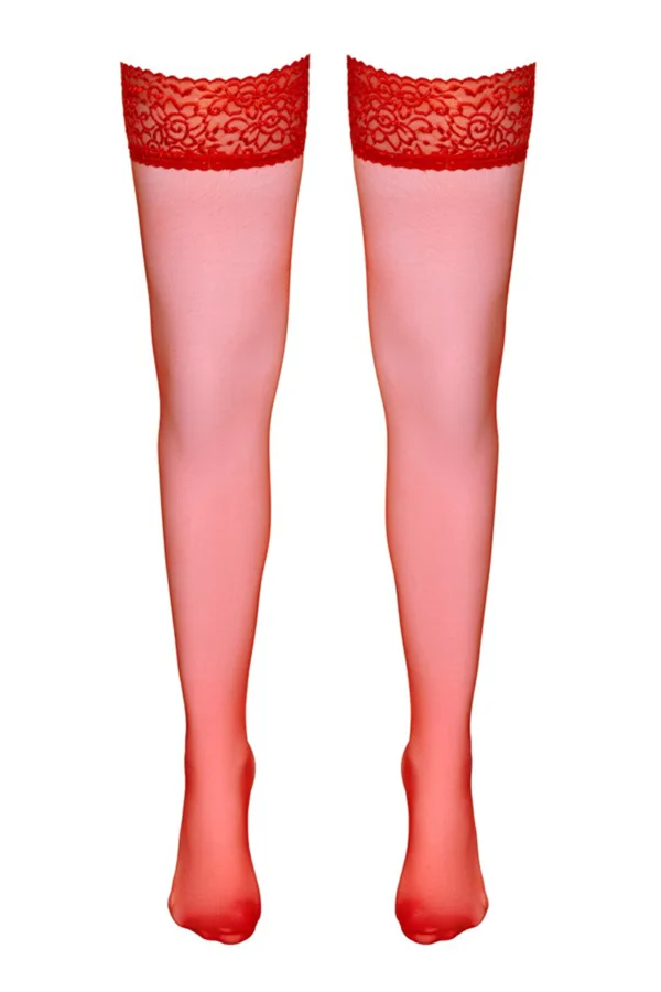 Bas autofixants rouge – Cotelli Legwear - 94edenstreet.com - sexshop en ligne