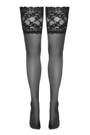 Bas autofixants large jarretière dentelle noir - 94edenstreet.com - sexshop en ligne