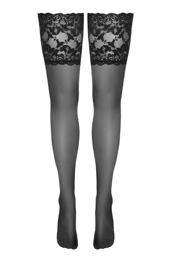 Bas autofixants large jarretière dentelle noir - 94edenstreet.com - sexshop en ligne