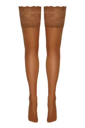Bas autofixants large jarretière dentelle beige – Cotelli Legwear - 94edenstreet.com - sexshop en ligne