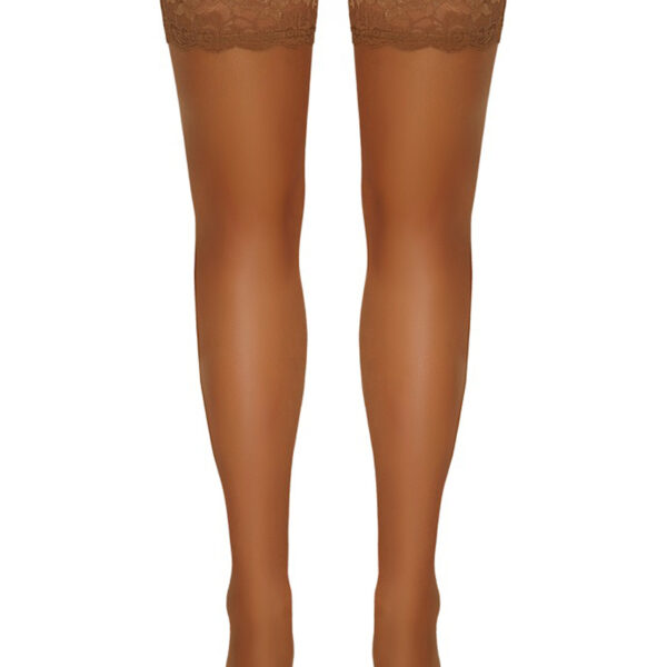 Bas autofixants large jarretière dentelle beige – Cotelli Legwear