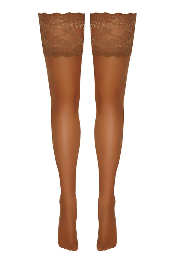 Bas autofixants large jarretière dentelle beige - Cotelli Legwear – Image 2