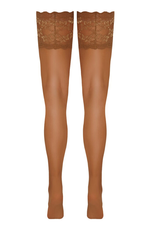 Bas autofixants large jarretière dentelle beige - Cotelli Legwear – Image 3