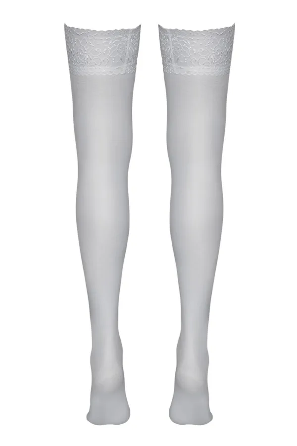 Bas autofixants blanc – Cotelli Legwear - 94edenstreet.com - sexshop en ligne