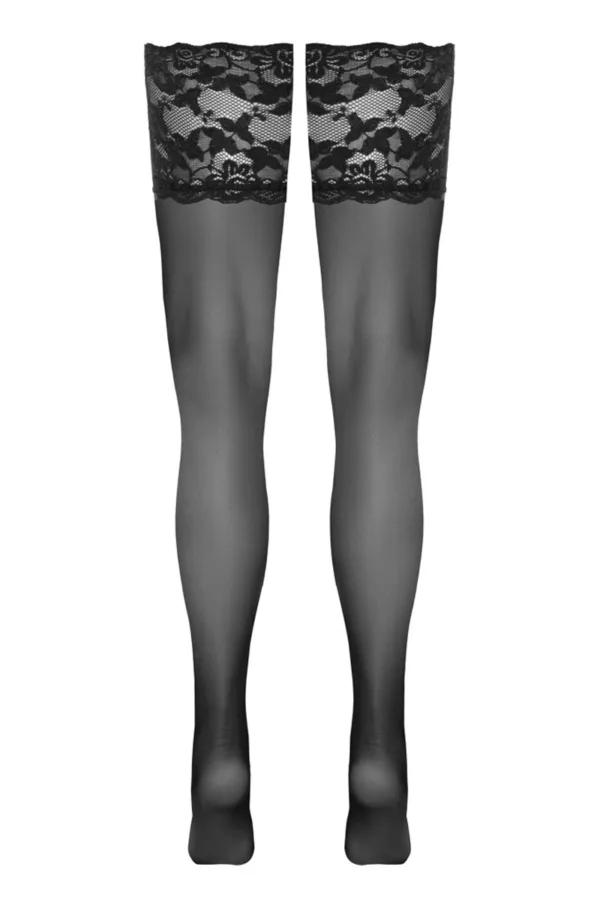 Bas autofixants large jarretière dentelle noir - 94edenstreet.com - sexshop en ligne