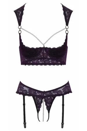 Ensemble lingerie ouverte violet – Cotelli Lingerie - 94edenstreet.com - sexshop en ligne