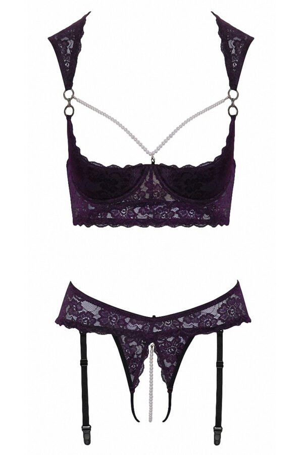 Ensemble lingerie ouverte violet - Cotelli Lingerie – Image 2