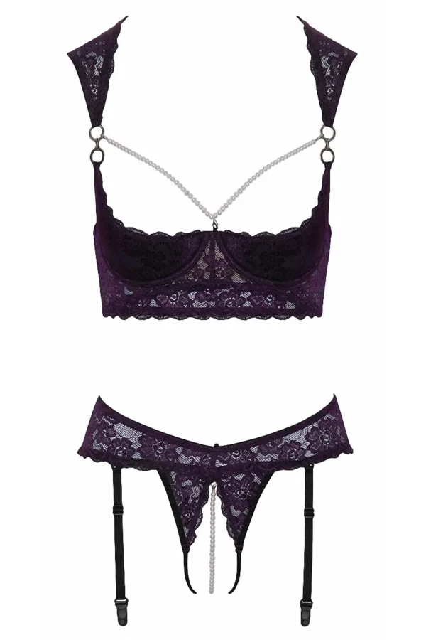 Ensemble lingerie ouverte violet – Cotelli Lingerie - 94edenstreet.com - sexshop en ligne