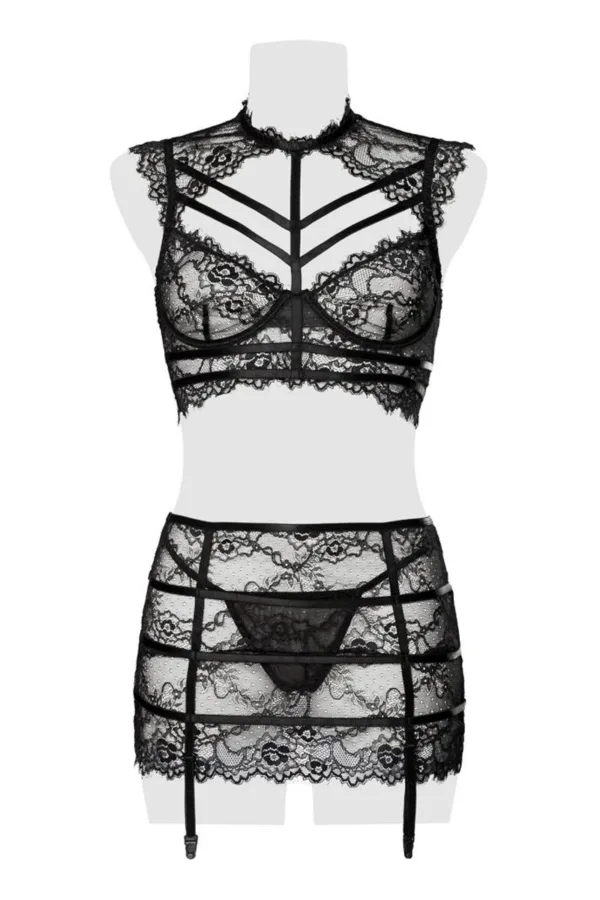 Set érotique jupe à jarretelles et top dentelle – Grey Velvet - 94edenstreet.com - sexshop en ligne
