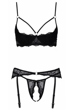 Ensemble lingerie ouverte noir – Cotelli Lingerie - 94edenstreet.com - sexshop en ligne