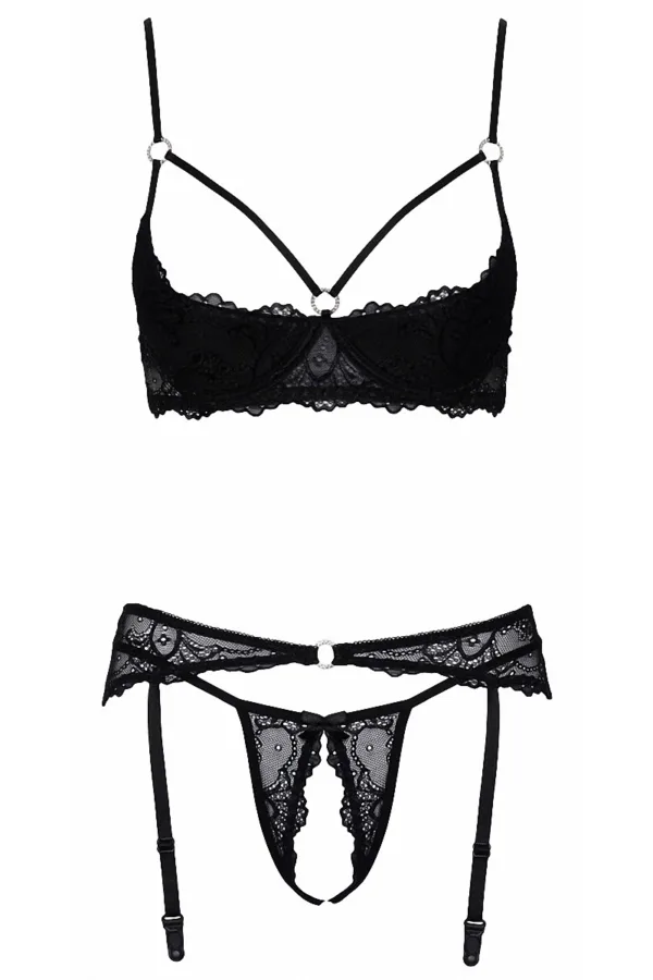 Ensemble lingerie ouverte noir – Cotelli Lingerie - 94edenstreet.com - sexshop en ligne