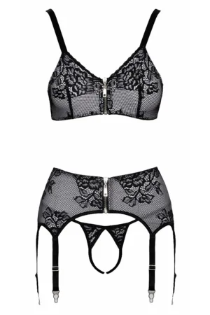 Ensemble coquin ouvert 3 pièces gris – Cottelli Lingerie - 94edenstreet.com - sexshop en ligne