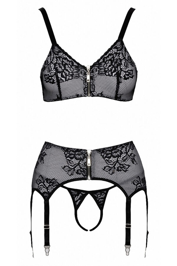 Ensemble coquin ouvert 3 pièces gris - Cottelli Lingerie – Image 2