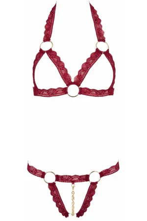 Ensemble string ouvert et seins nus bordeaux – Cottelli Lingerie - 94edenstreet.com - sexshop en ligne