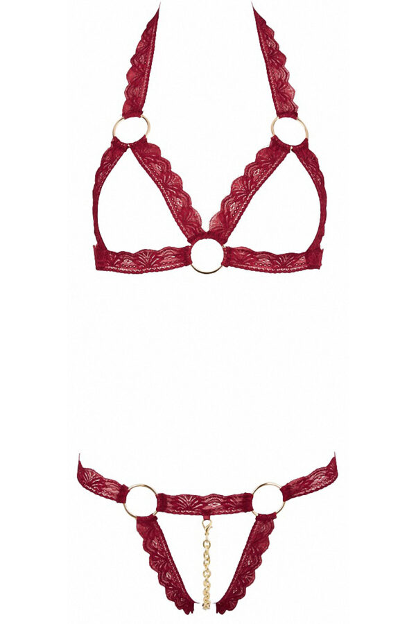 Ensemble string ouvert et seins nus bordeaux - Cottelli Lingerie – Image 2