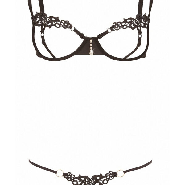Ensemble dentelle string ouvert et seins nus noir – Cottelli Lingerie
