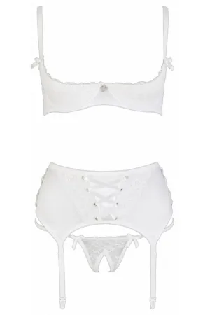 Ensemble lingerie 3 pièces ouvert blanc – Cottelli Lingerie - 94edenstreet.com - sexshop en ligne