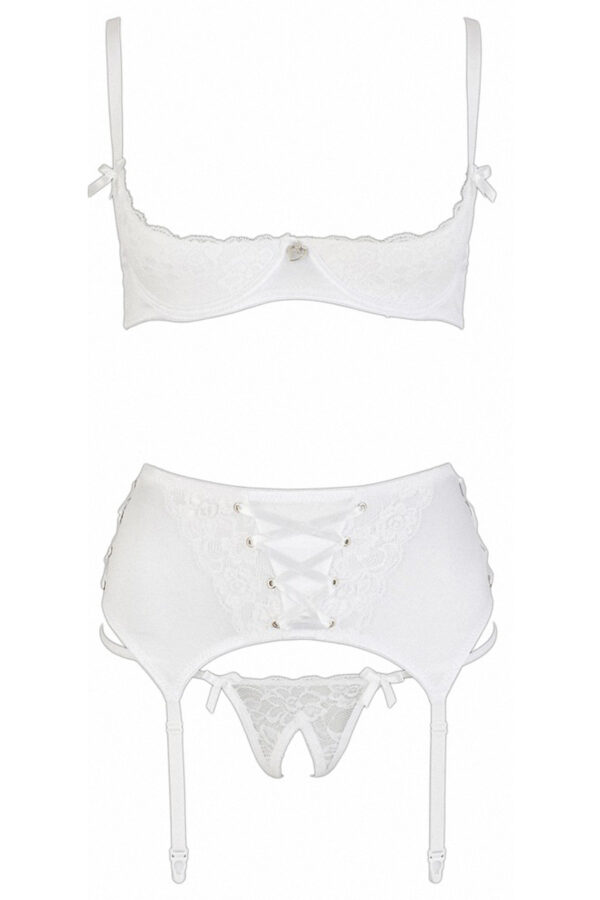 Ensemble lingerie 3 pièces ouvert blanc - Cottelli Lingerie – Image 2