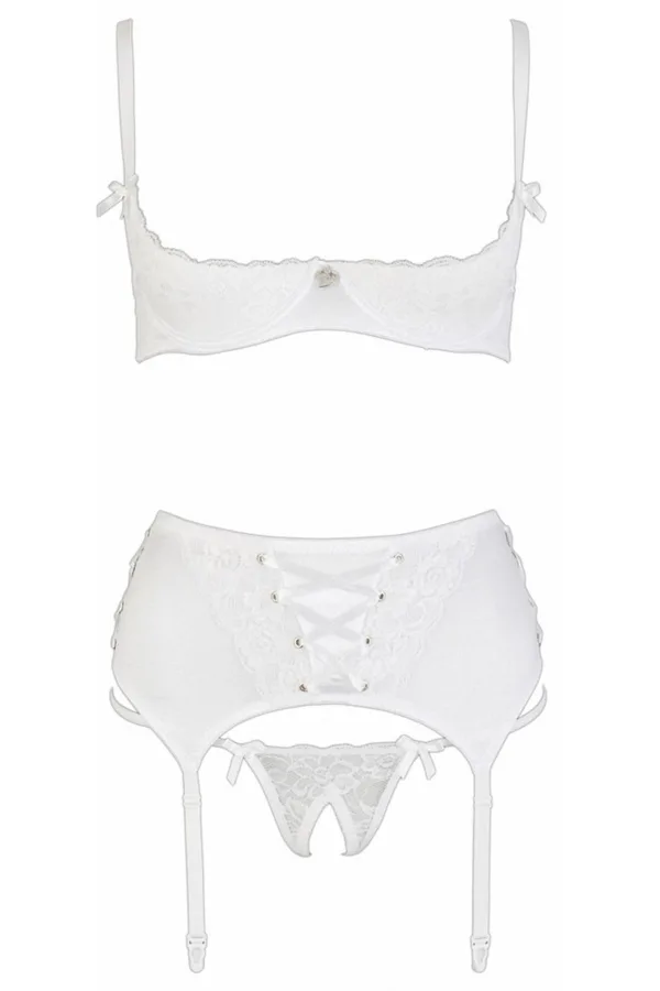 Ensemble lingerie 3 pièces ouvert blanc – Cottelli Lingerie - 94edenstreet.com - sexshop en ligne