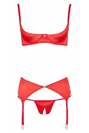 Ensemble lingerie 3 pièces ouvert rouge – Cottelli Lingerie - 94edenstreet.com - sexshop en ligne
