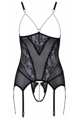 Guêpière seins nus et string ouvert résille et perles – Cottelli Lingerie - 94edenstreet.com - sexshop en ligne