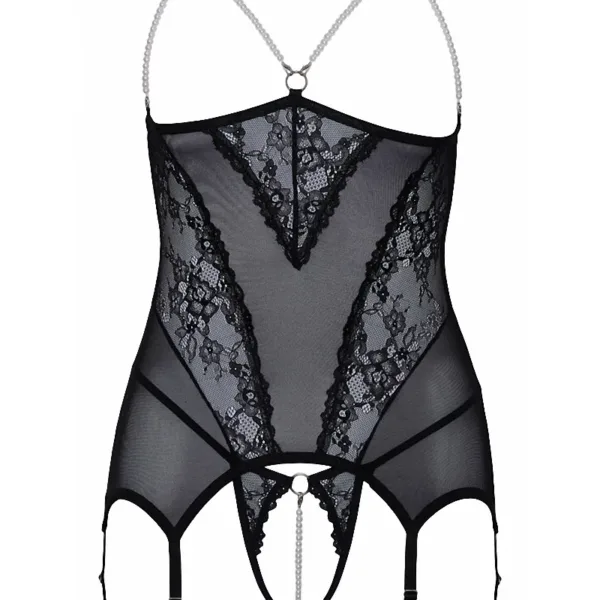 Guêpière seins nus et string ouvert résille et perles – Cottelli Lingerie