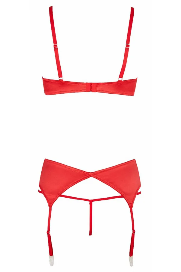 Ensemble lingerie 3 pièces ouvert rouge – Cottelli Lingerie - 94edenstreet.com - sexshop en ligne