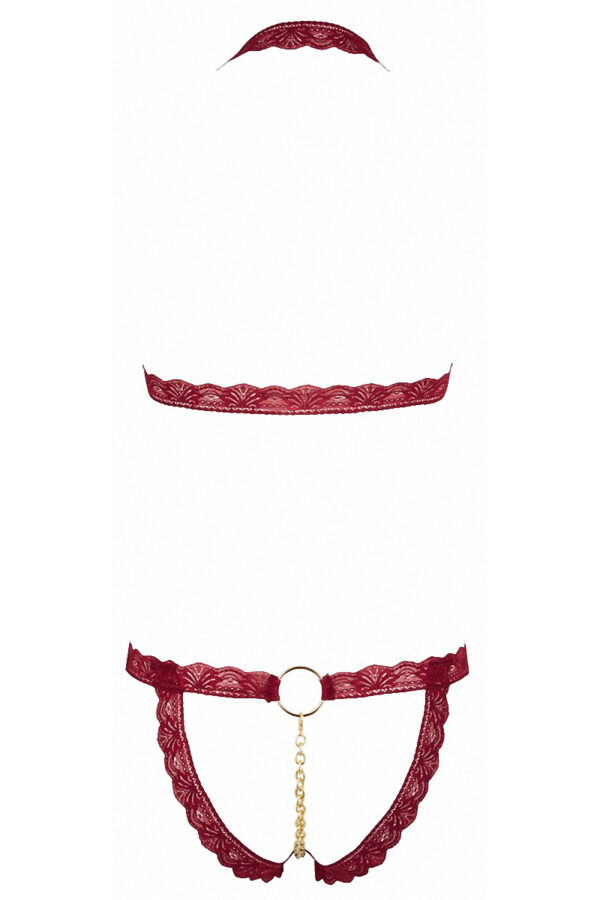 Ensemble string ouvert et seins nus bordeaux - Cottelli Lingerie – Image 3