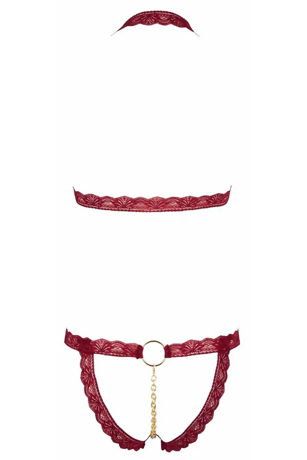 Ensemble string ouvert et seins nus bordeaux – Cottelli Lingerie - 94edenstreet.com - sexshop en ligne