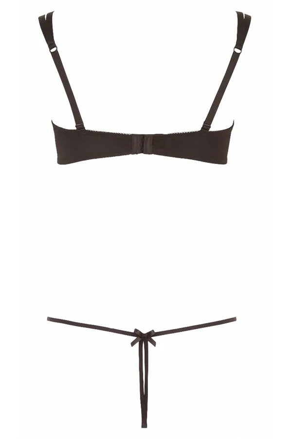 Ensemble dentelle string ouvert et seins nus noir – Cottelli Lingerie - 94edenstreet.com - sexshop en ligne