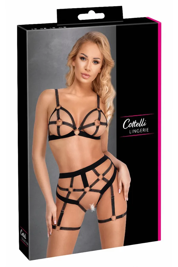 Set lingerie BDSM harnais noir – Cotelli Lingerie - 94edenstreet.com - sexshop en ligne